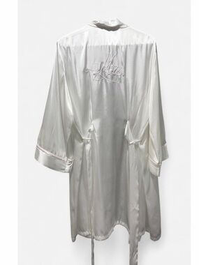 Linea Donatella White Satin 'Mrs.' Embroidered Robe